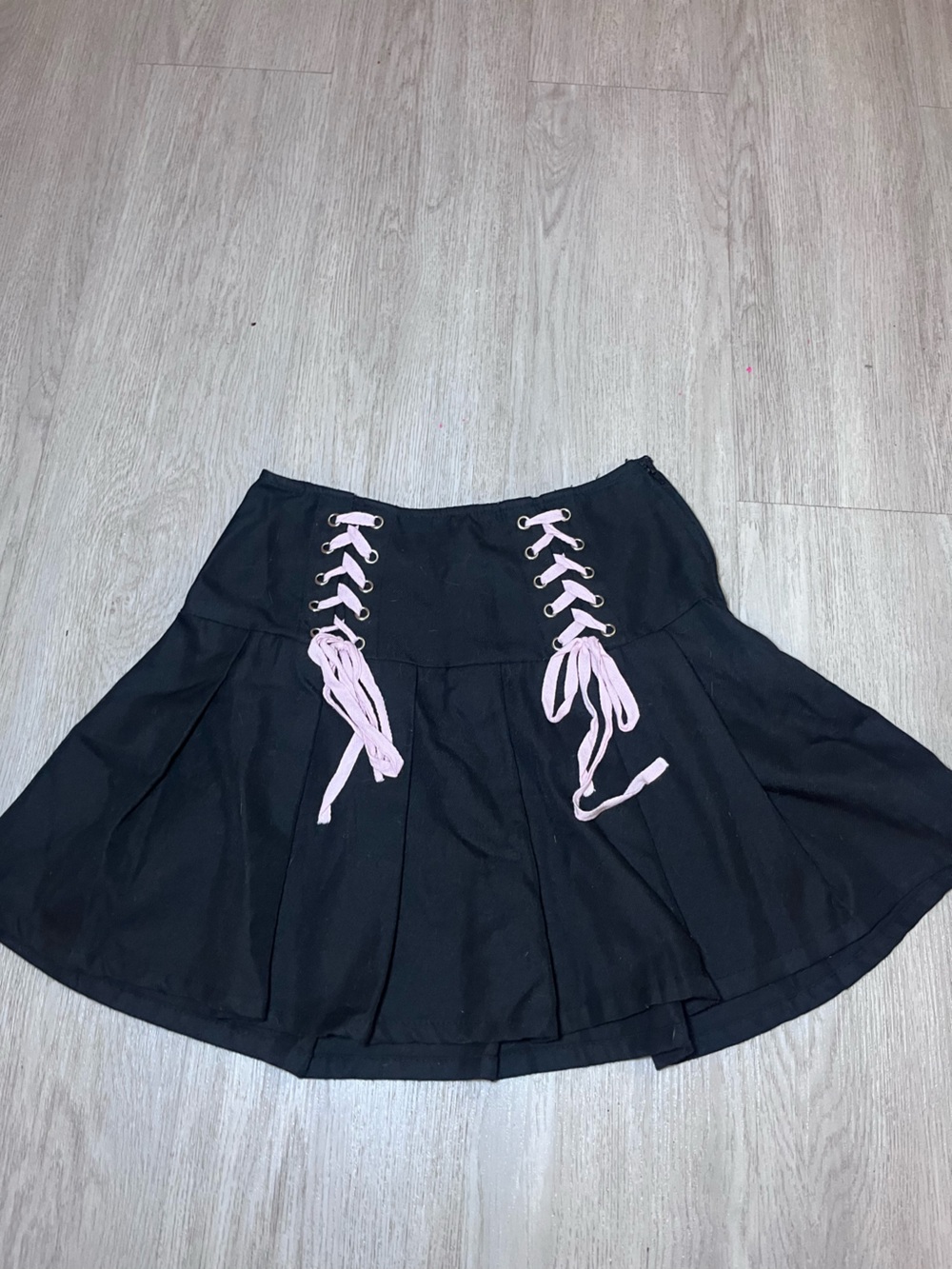 Hot Topic Black Mini Skirt with Pink Lace-Up Corset Detail Small